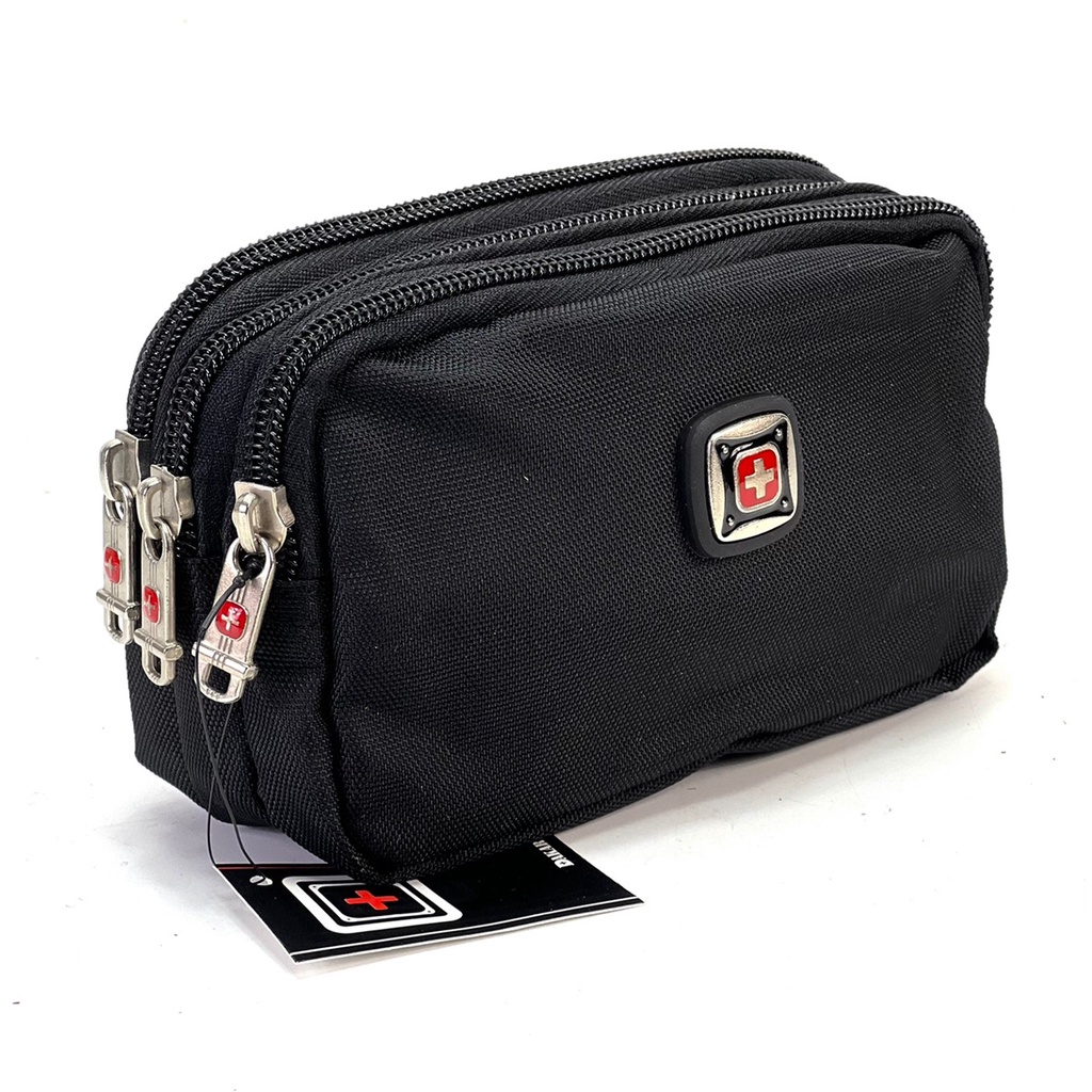 Chinatown Leather กระเป๋ามือถือผ้า3ซิปร้อยเข็มขัด3เครื่องแนวนอน DAKAR