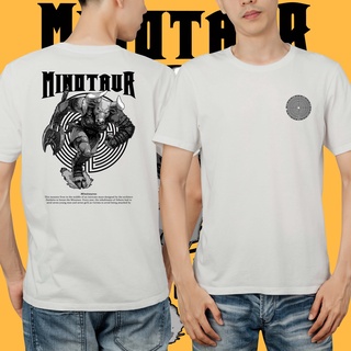 แขนสั้นcrew neckเสื้อยืด พิมพ์ลาย Myth Greek Minotaur Monster Live in Maze สีขาวกรมท่า สีดํา คุณภาพพรีเมี่ยม S-X