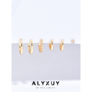 Alyxuy ต่างหูห่วง ประดับเพทาย สีทอง 18k ขนาดเล็ก 6 ชิ้น ต่อชุด สําหรับผู้หญิง | แพ้ง่าย