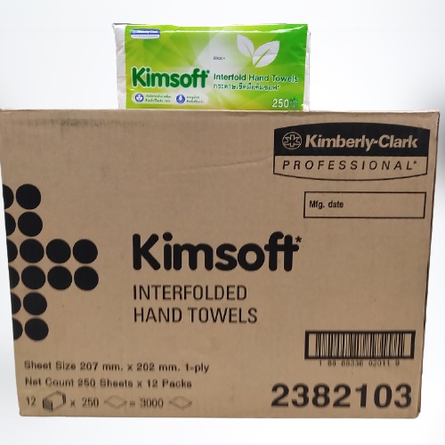 KIMSOFT INTERFOLD  กระดาษเช็ดมือแบบแผ่น  Interfold  1 Ply 250's x 12 Pack/carton ขายยกลัง จาก Kimberly-clark