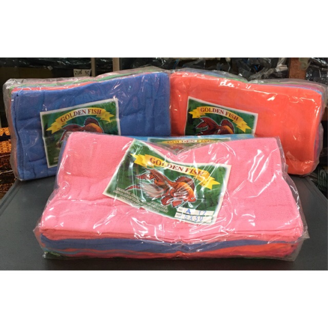 ผ้าขนหนู ตราปลาทองของแท้ เนื้อดี ยกโหล 12 ผืน ขนาด 15x30 สีไม่ตก