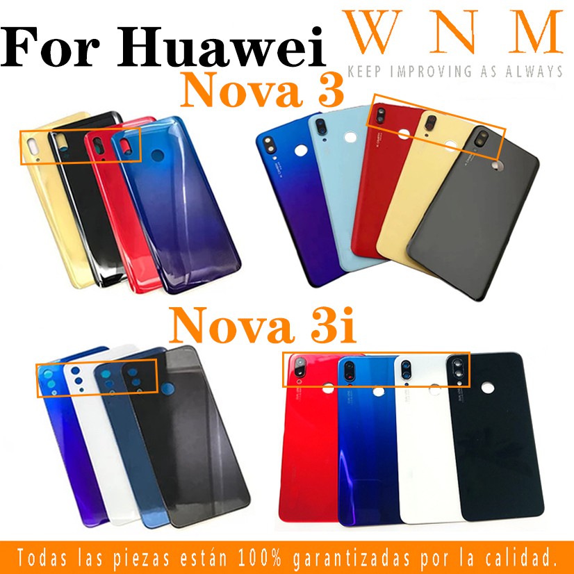 ฝาหลังแบตเตอรี่สําหรับ Huawei Nova3 Nova3I / Nova 3 3i พร้อมโลโก้แบตเตอรี่กระจกฝาหลังด้านหลังประตูกรณีเปลี่ยนส่วนพร้อมกรอบเครื่องมือเลนส์