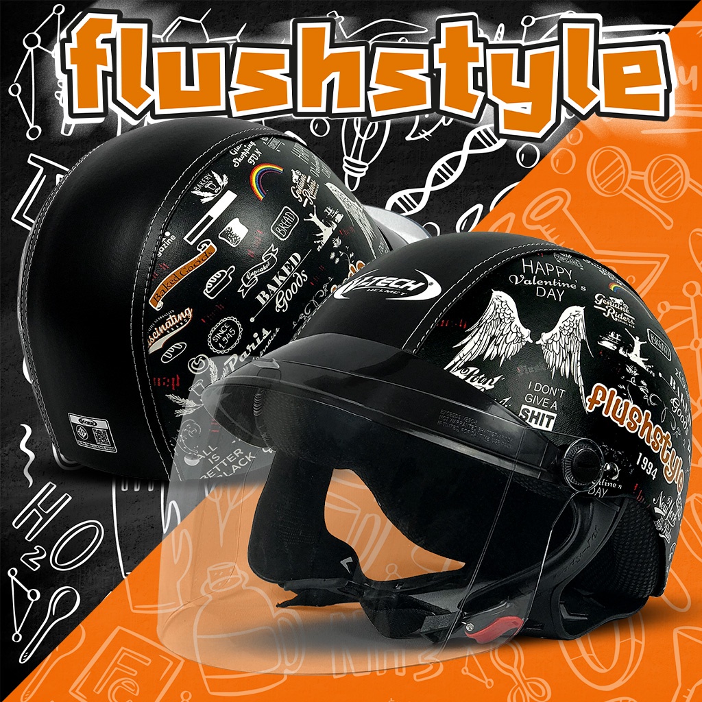 หมวกกันน็อคนิรภัยครึ่งใบ V-TECH Helmetรุ่นFlusstyel มาพร้อมแผ่นบังลมนิรภัย PC เกรดคุณภาพ