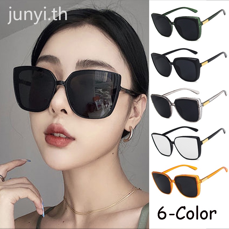 แว่นตากันแดดผู้หญิงเกาหลีทรง cat eye คลาสสิก unisex แว่นตาย้อนยุคแฟชั่นแว่นตากันแดดทรงสี่เหลี่ยม