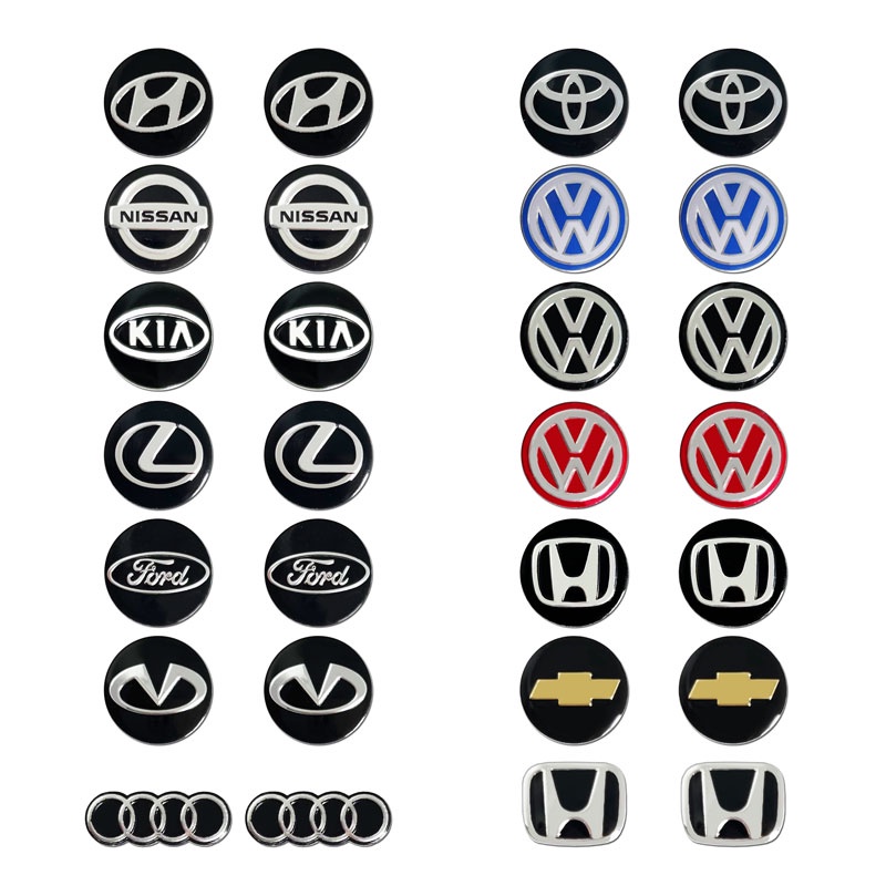 5pcs 14mm Emblem โลโก้สติกเกอร์กุญแจรถสําหรับ Audi Honda VW Toyota Ford Lexus Kia Nissan Hyundai Chevrolet Infiniti
