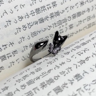 Black Ruthenium Plated Sterling Silver Natural Spinel Fox Ring แหวนจิ้งจอก ทำจากเงิน 25 ชุบแบล็ครูทีเนียม สปิเนลธรรมชาติ