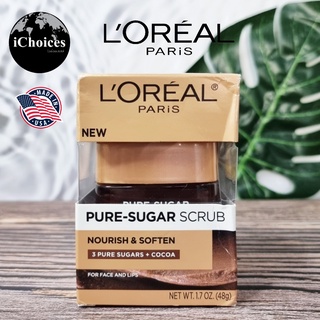 [LOreal] Pure Sugar Scrub Nourish &amp; Soften For Face And Lips 48g ลอรีอัล ปารีส สครับน้ำตาล สำหรับใบหน้าและริมฝีปาก