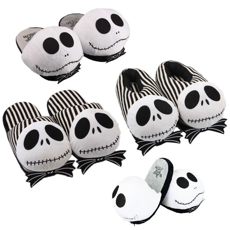 รองเท้าแตะ ผ้ากํามะหยี่ขนนิ่ม ลาย The Nightmare Before Christmas Jack Skellington ให้ความอบอุ่น แฟชั