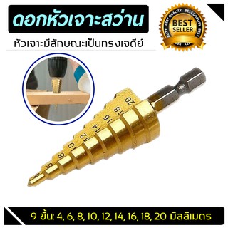 ดอกสว่านสเต็ป Step Cone Taper ดอกเจดีย์ ดอกเดียวเจาะได้หลายขนาด 4-20มม./1ชิ้น