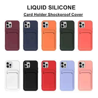 เคสโทรศัพท์มือถือ ซิลิโคน กันกระแทก พร้อมช่องใส่บัตร สีพื้น สําหรับ iPhone 13 pro 12 pro max xs max 11 pro max xr x xs 7 8 plus