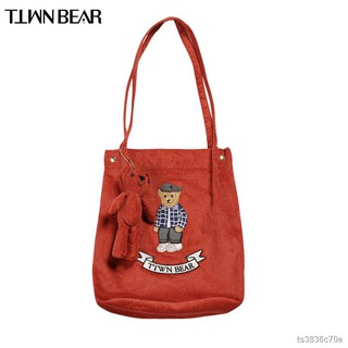 ราคาต่ำสุดแพคเกจEveryday Pooh bear corduroy bag 2021 new Trendy fashion wild cute casual shoulder handbag female