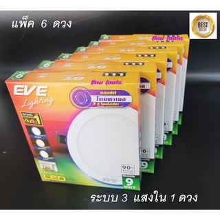 โคมพาแนล led  ยี่ห้อEVE  Lightting  หน้าทรงกลม  ขนาด9 วัตต์ เปลี่ยนแสงไฟได้ 3 แสง (เดย์, คูล, วอร์ม) โคมแพ็ค6 ดวง