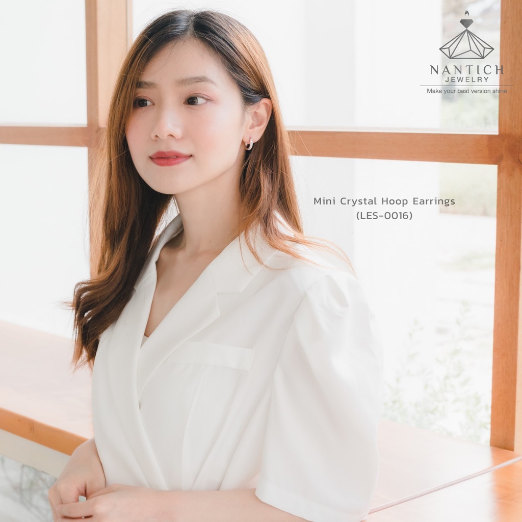 ‍⚕️ [เครื่องประดับ | ปลอดภัย] ต่างหู คนแพ้ง่าย : Mini Crystal Hoop Earrings (LES-0016) Nantich Jewelry ราคา ถูกที่สุด ดีลบีเคเค แกลเลอรีภาพที่ 6