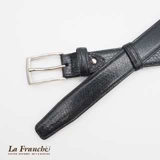 La Franche - เซ็ท "หนังงูแท้ Full Grain" สีดำ พร้อมหัวเข็มขัดนิกเกิ้ล #2S0001