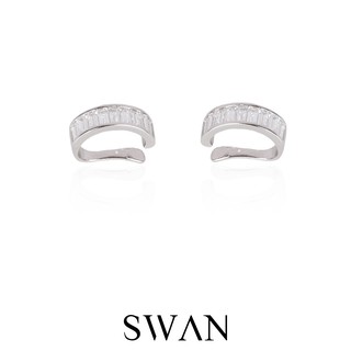 SWAN - Baguette Ear Cuff  ต่างหูหนีบ เงินแท้ ไม่ต้องเจาะ ฝังเพชรคิวบิกเซอร์โคเนีย cubic zirconia