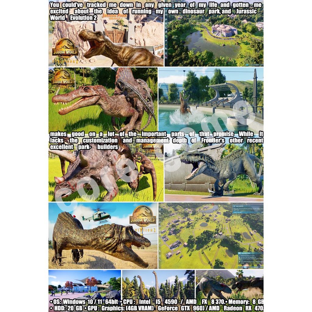 Jurassic World Evolution 1/2 แผ่นเกมส์ แฟลชไดร์ฟ เกมส์คอมพิวเตอร์  PC โน๊ตบุ๊ค