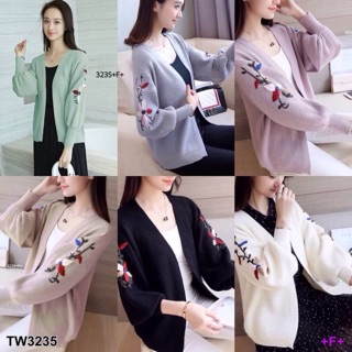 เสื้อคลุมไหมพรมแขนยาวปักดอก