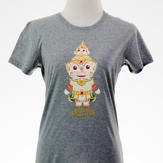 เสื้อยืดหญิง คอกลม สีเทา สกรีนยักษ์เต็มตัว สกรีนหลัง THAILAND