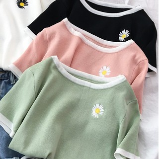 Fulllove พร​้​อ​มส่ง เสื้อยืดแขนสั้น เสื้อยืด Daisy Knitting Ins 6393#