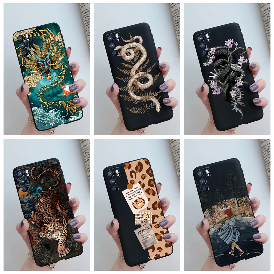 เคส Oppo Reno 4 5 6 Pro 2 2F 2Z หรูหรา ลายงู มังกร สีดํา ด้าน ซิลิโคน เคสโทรศัพท์ นิ่ม