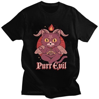 【ผ้าฝ้ายแท้】เสื้อยืด ผ้าฝ้าย พิมพ์ลายกราฟฟิค Baphomet Purr Evil Kawaii Lucifer Occult Goat สําหรับผู้ชาย