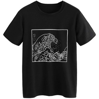 เสื้อยืดลายกราฟฟิก romwe top the great wave off