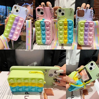 เคสโทรศัพท์มือถือแบบนิ่ม ลายหัวใจ สีรุ้ง พร้อมสายคล้อง สําหรับ Huawei Nova Y61 10 Pro 10SE 70 Plus Honor X5 X8A X7A X9 X9A 90Pro