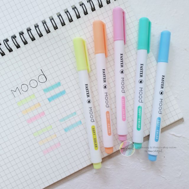 FASTER mood soft color Highlight  ปากกาเน้นข้อความไฮไลท์พาสเทล มีให้เลือก 5 สี HT838