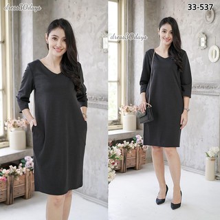 ชุดเดรส เดรส ดำ ใส่สบาย รุ่น Black Perkin V neck Style รหัส MD33-537 พร้อมส่ง