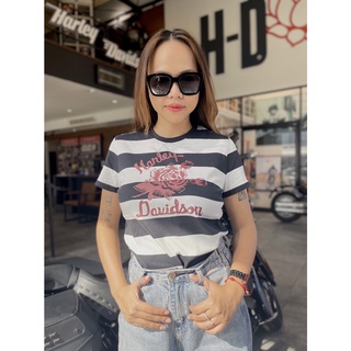 เสื้อยืดลิขสิทธิ์แท้ HARLEY-DAVIDSON  Forever Roses Striped Tee