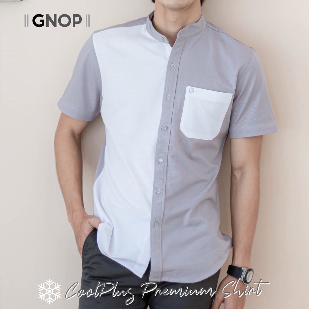 **ลดล้างสต็อก** (ไม่รับเปลี่ยน) GNOP เสื้อเชิ้ตผู้ชาย  แขนสั้น คอจีน ทูโทนไม่ต้องรีด รุ่น CoolPlus Premium shirt