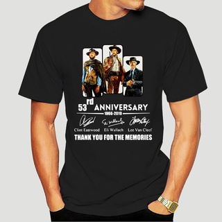 เสื้อยืดผ้าฝ้าย พิมพ์ลาย THE GOOD THE BAD and THE UGLY 53rd Anniersary 1966 สีดํา สําหรับผู้ชาย 2594X LBdeca25ICohhf92สา