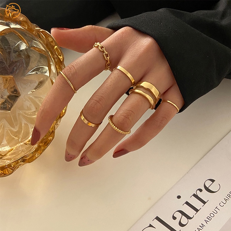 คุ้ม เซ็ทละ 7 ชิ้น แหวนเท่ห์  สไตล์พังก์  แหวนแฟชั่น  โซ่ เครื่องประดับ สำหรับผู้หญิง สไตล์เกาหลี