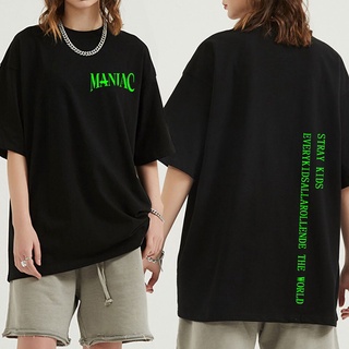 เสื้อผ้าผชเสื้อยืด พิมพ์ลาย Stray Kids MANIAC สําหรับผู้ชาย#39; s ผู้หญิง &amp;#39; s เสื้อยืดผ้าฝ้าย สตรีทแวร์ เกาหลี แขนสั