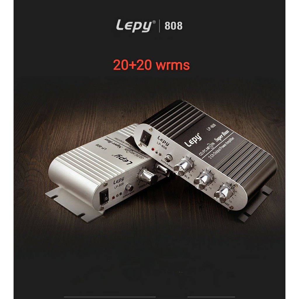 lepy 808 super bass เครื่องขยายเสียงขนาดเล็ก 20+20 w (rms)  พร้อมอะแดปเตอร์