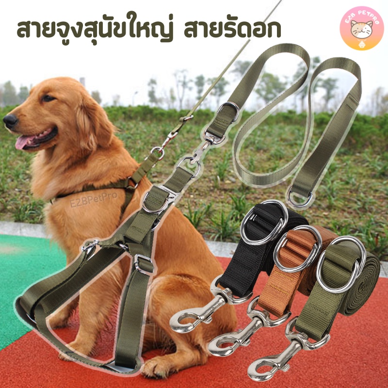 สายจูงสุนัข สายจูงสุนัขใหญ่ พร้อมสายรัดอก เชือกไนล่อนถัก เกรดเงา 3สี A018