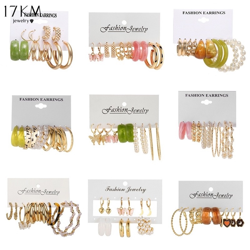 ต่างหูเรซิ่นรูปผีเสื้องูเครื่องประดับสตรี 9ชิ้น/ชุด 17กม./ชุด
