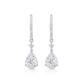 ต่างหูเพชร Simplicity Pear Halo Drop Earrings (EC031)