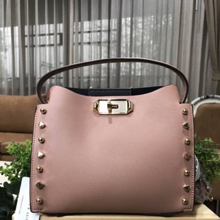 Charles and kieth แท้NEW! CHARLES &amp; KEITH STUD-DETAIL HANDBAG   กระเป๋าถือหรือสะพายรุ่นใหม่ล่าสุดขนาดกำลังดีหนังคาเวียร์