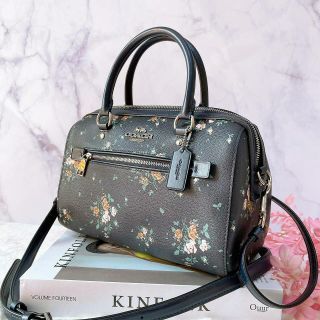 🦋Coach แท้ 🦋 กระเป๋าถือ ทรงหมอน coach 91604 ROWAN SATCHEL WITH ROSE BOUQUET PRINT MIDNIGHT MULTICOLOR