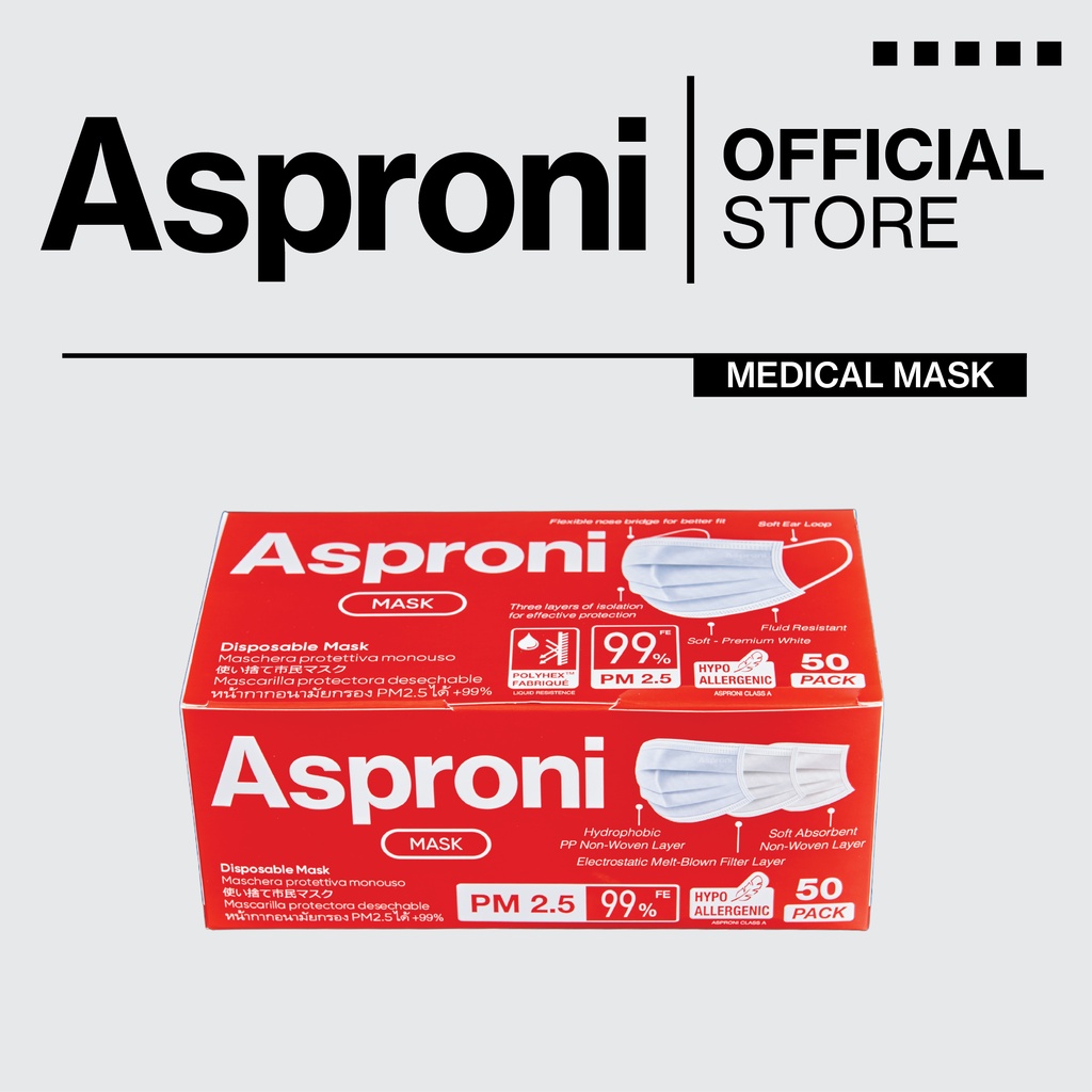[PROMOTION 1แถม1]  ASPRONI MASK (Medical Mask) (50 PACK)