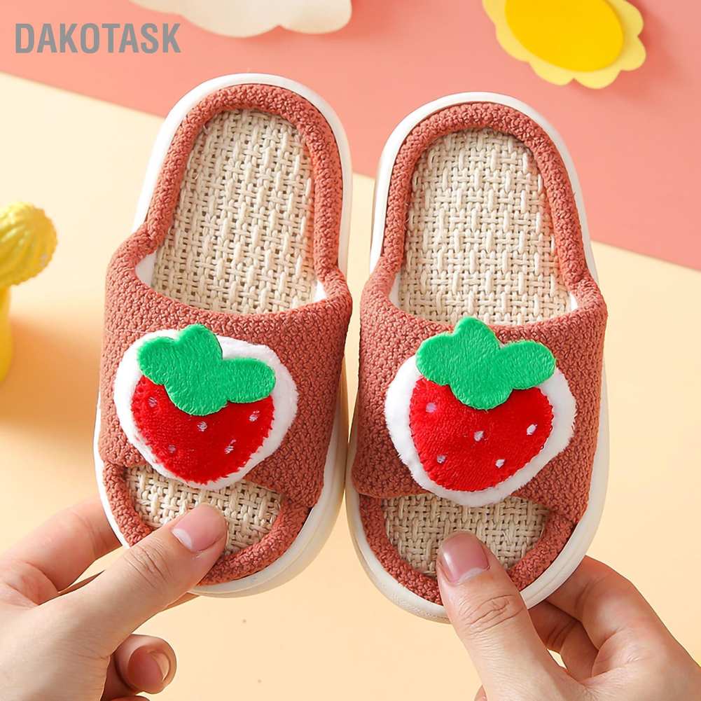 DAKOTASK Indoor PVC Linen Kids Slippers Household Non Slip Children with Cute Pattern