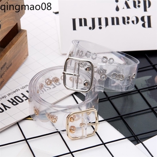 Korean White Transparent Belt Woman Fashion Versatile Belt Waistband Heart Round Square Buckle