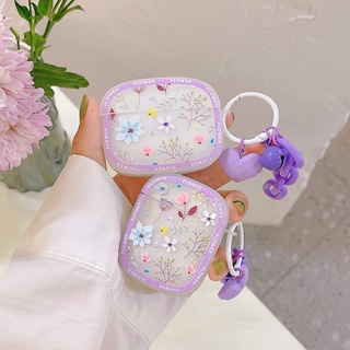 เคสหูฟังแอร์พอตส์ Airpods 1 2 จี้กระดิ่งสีม่วง ดอกไม้ กันกระแทก ป้องกันการชนกัน หูฟังเคสป้องกัน Airpods Pro TPUนุ่มนิ่ม case