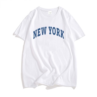 เสื้อยืดแขนสั้น พิมพ์ลายตัวอักษร NEW YORK โอเวอร์ไซซ์ แฟชั่นสตรีท สําหรับผู้ชาย