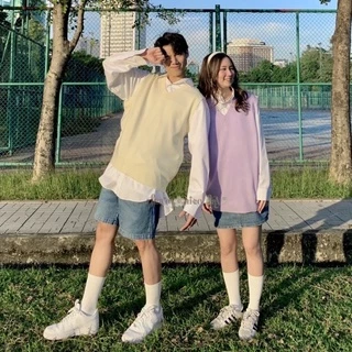 ( พร้อมส่ง ) เสื้อกั๊กไหมพรม Oversize สีพื้น