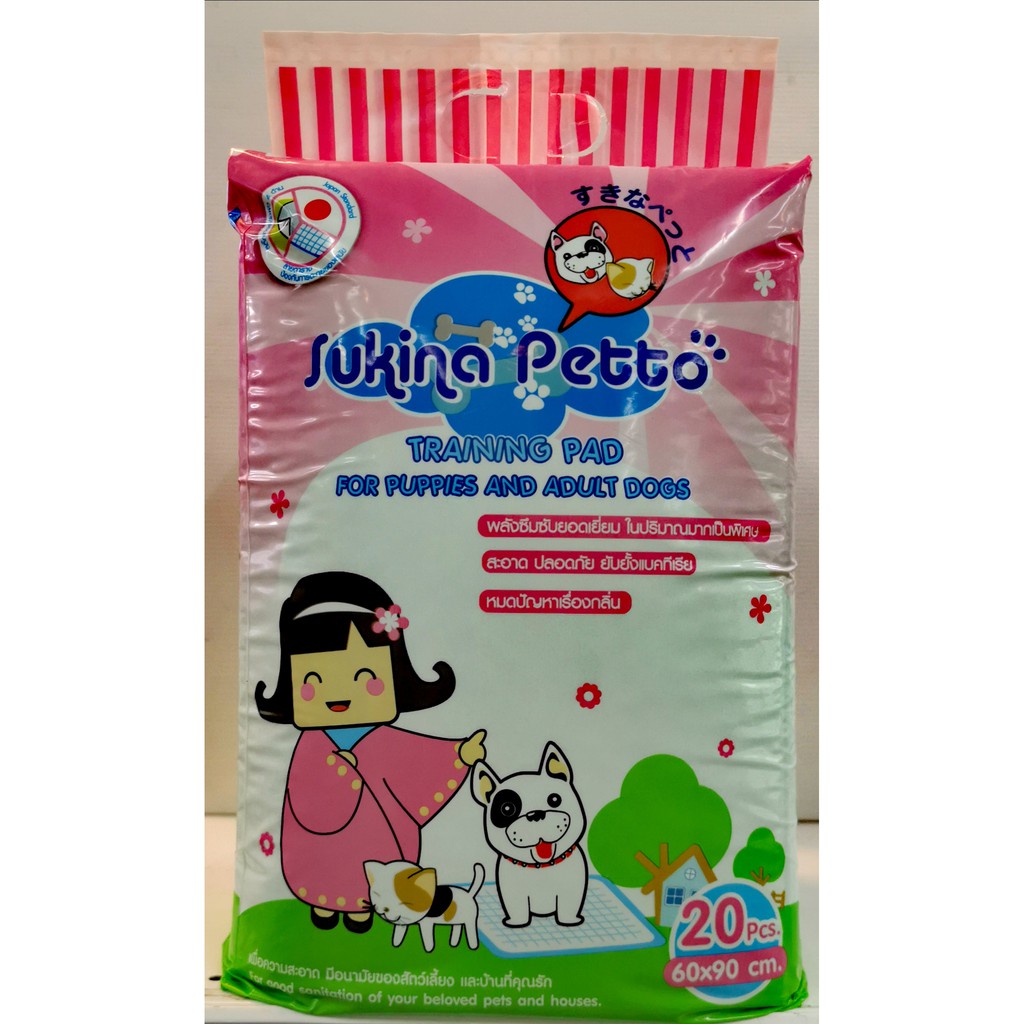 Sukina Petto แผ่นรองฉี่สุนัข แผ่นรองซับฝึกขับถ่าย พร้อมเทปกาวติดพื้น สำหรับสุนัข Size L ขนาด 60x90 ซ