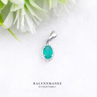 Z6402 จี้พลอยโมราแท้ ( Chrysoprase ) ตัวเรือนเงินแท้ 925 ชุบทองคำขาว