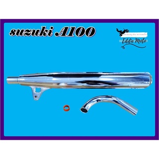 SUZUKI A100 EXHAUST MUFFLER &amp; HEAD PIPE SET "CHROME"  // ท่อไอเสีย+คอท่อไอเสีย ยางท่อ เหล็กชุบโครม สินค้าคุณภาพดี