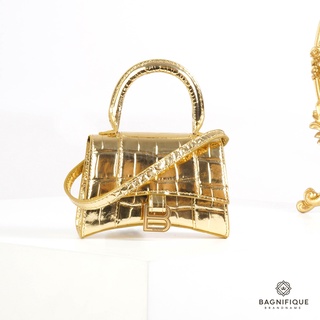 BALENCIAGA HOURGLASS MINI CROC GOLD METALLIC